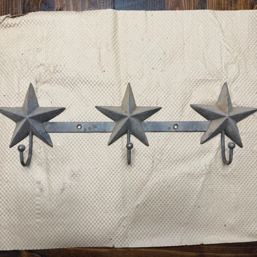 Rustic Cast Iron Texas Star Wall Hook‎ Rack 3 Hook Coat Hat Key Rack 18 inch